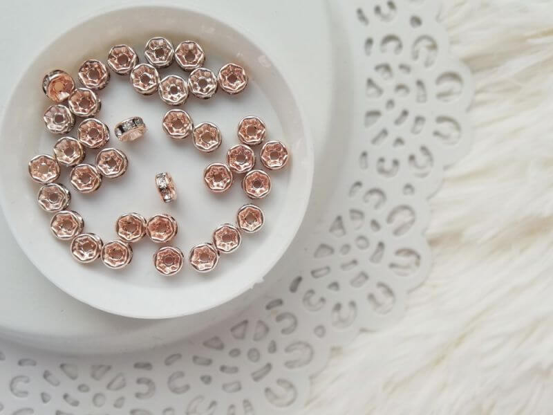 Rose gold strasszos rondelle 6mm- nikkelmentes