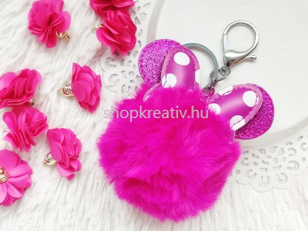  Pink csillog egrks szrme kulcstart + karabiner